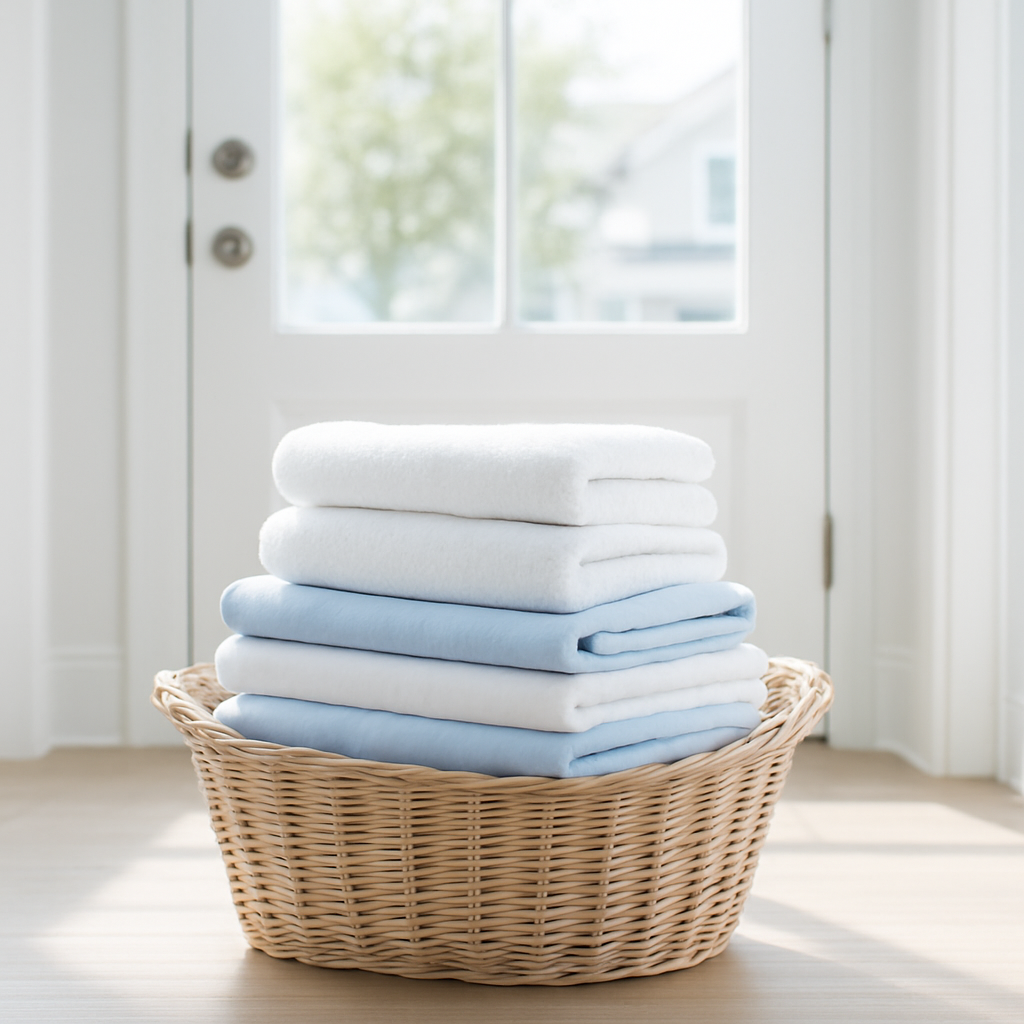 Freshly folded laundry ready for pickup and delivery